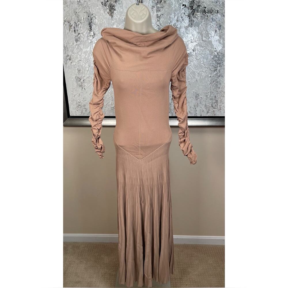 KHAITE Rebecca Long Sleeve Ruched Cowl Neck Brown Maxi Dress Size Small - Picture 4 of 10